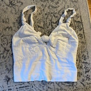 Abercrombie White Linen Crop Top with Knot Details